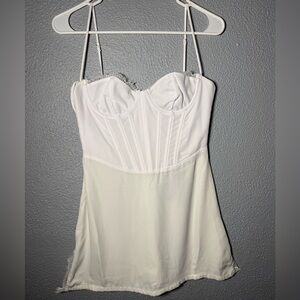 White Fox Move Along Mini Dress White Corset Lace Trim Strappy Small